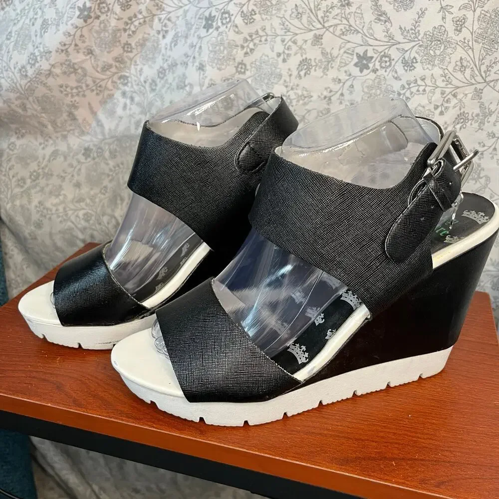 Juicy Couture Black Wedge Sandals Sz 10 Y2K Platform Vintage 2000s retro chunky